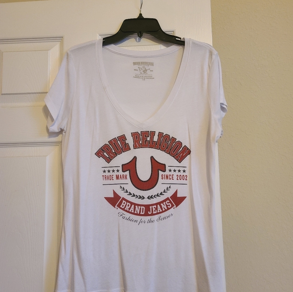 True Religion Red and White Short Sleeve Tee